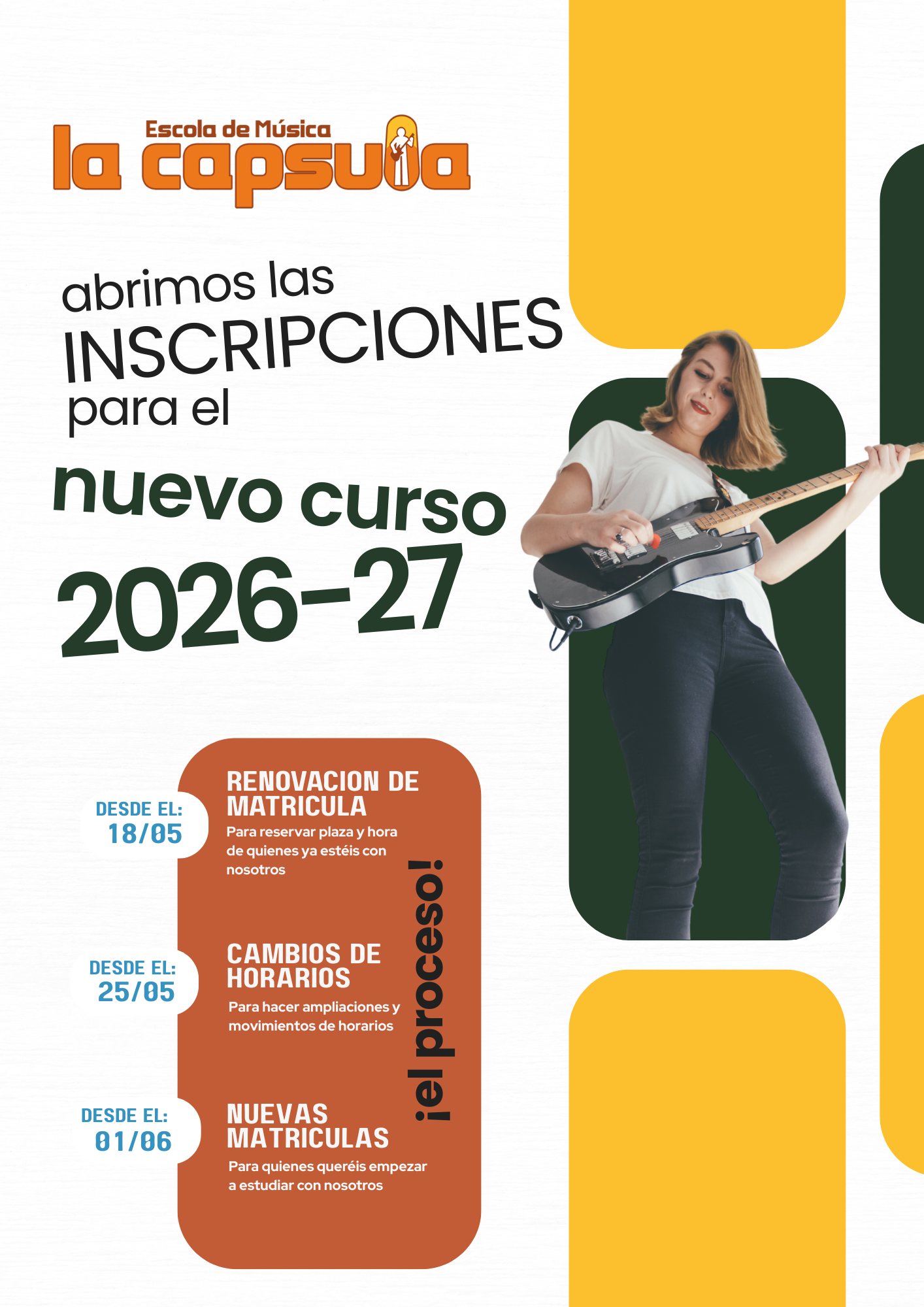 Inscripciones curso 2026-2027 en La Cápsula Música